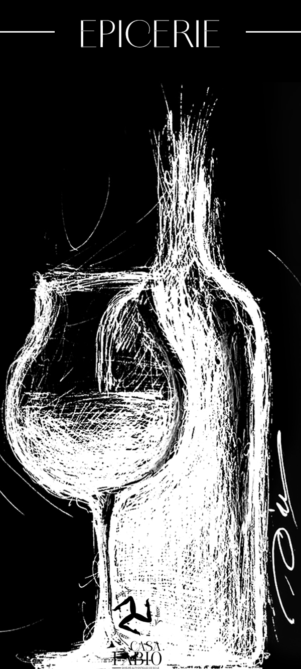 Épicerie - bouteille et verre de vin dessinés